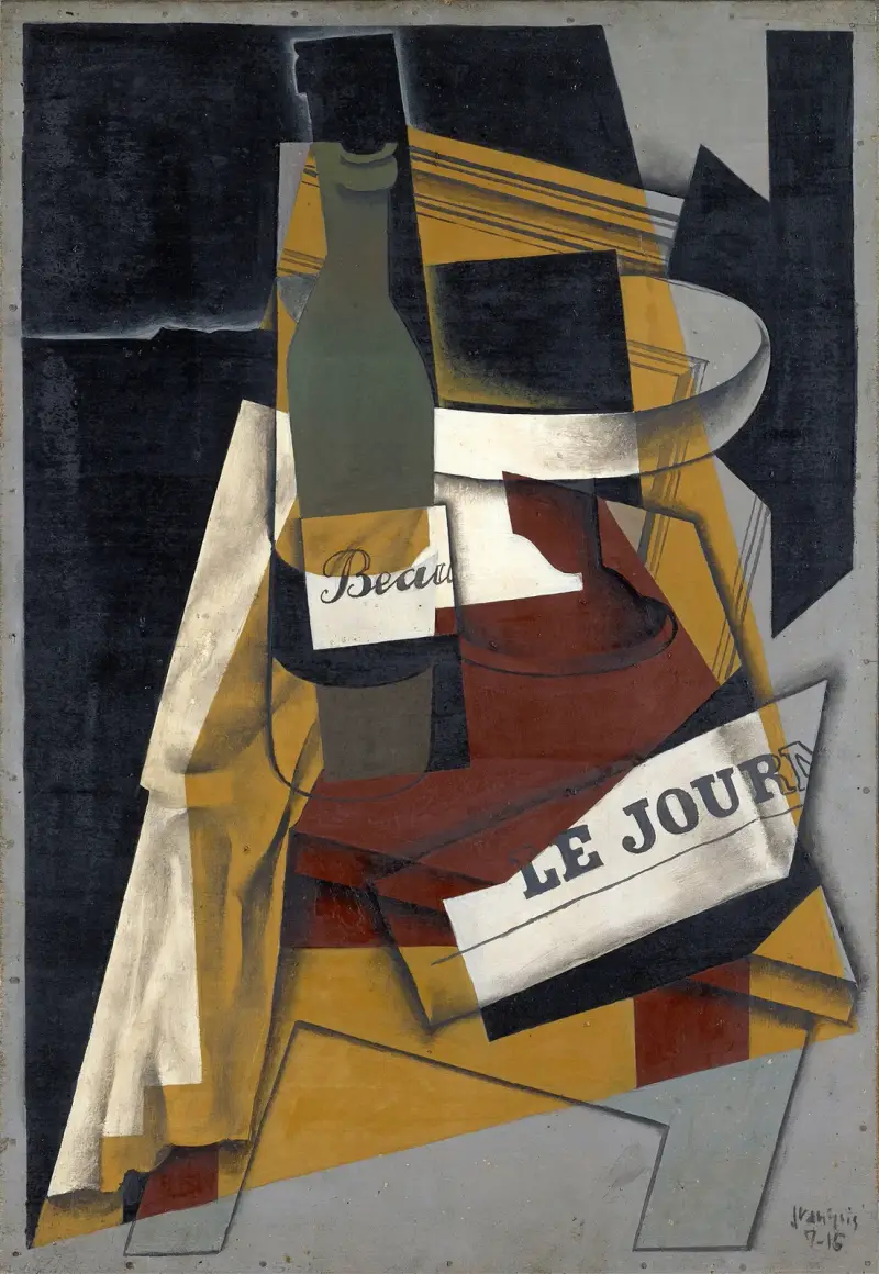 Láhev a ovocná mísa, Juan Gris