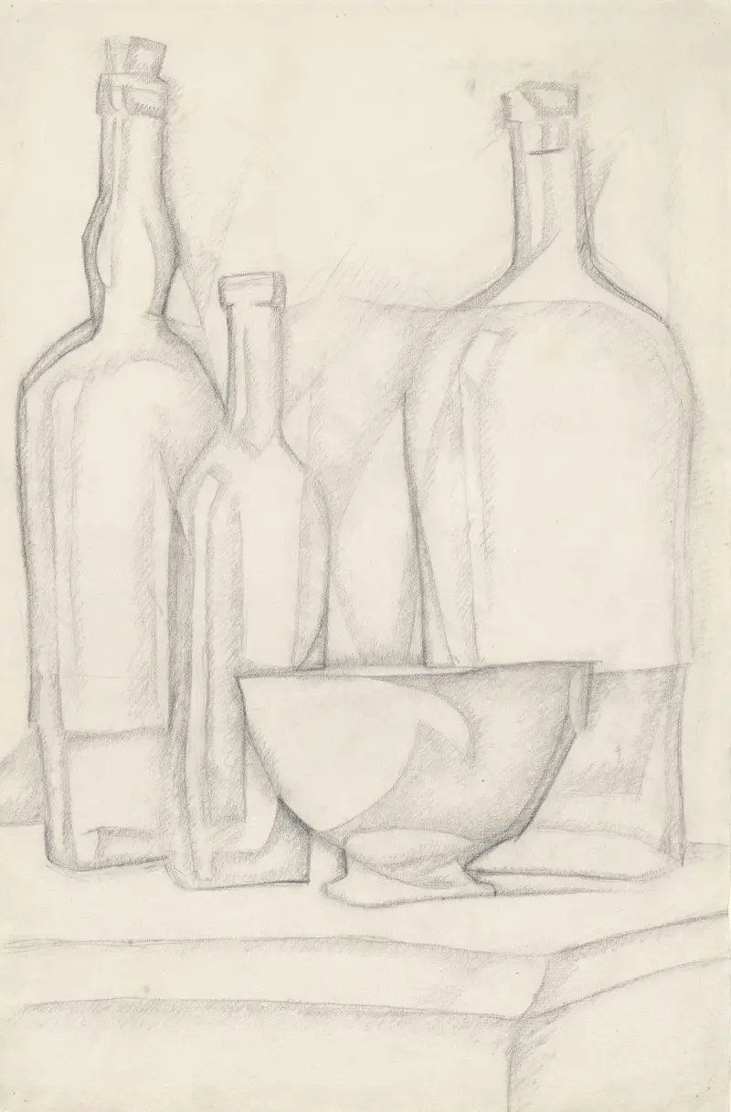 Flaskor och skål av Juan Gris