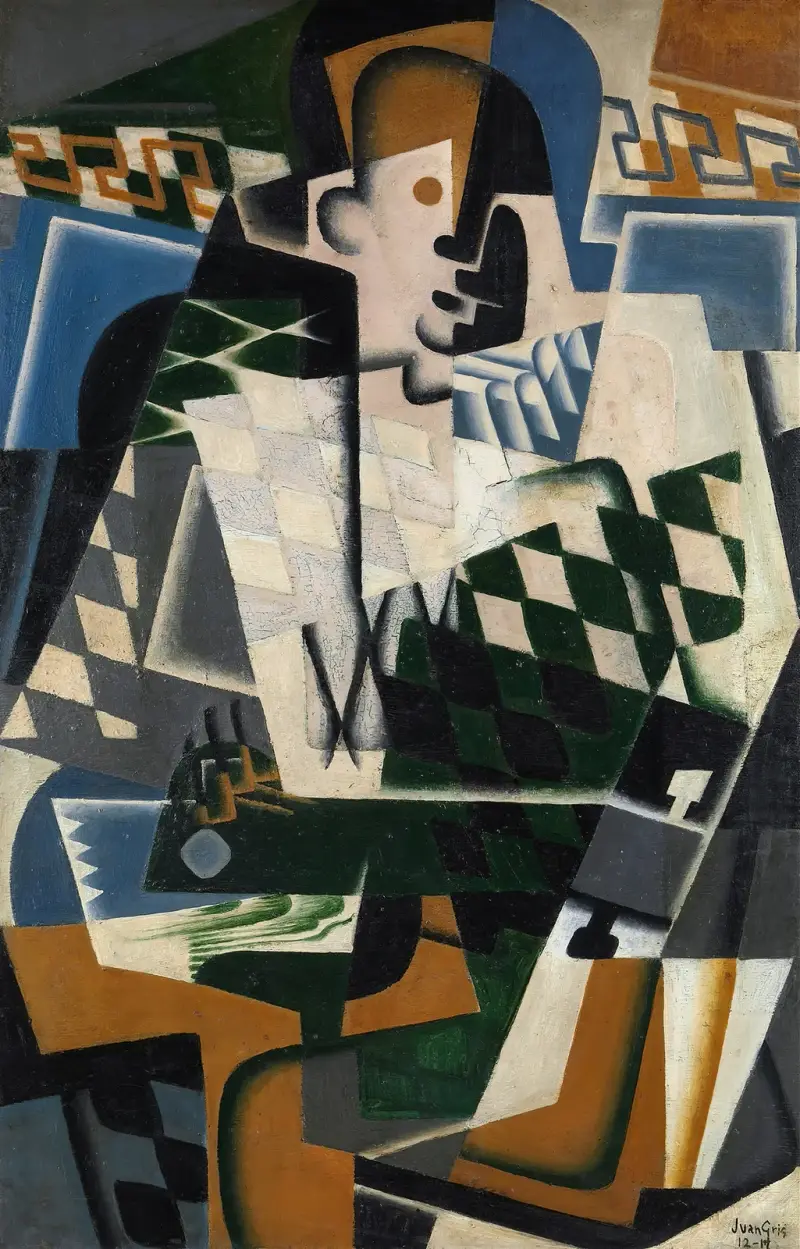 Harlekin med gitarr av Juan Gris