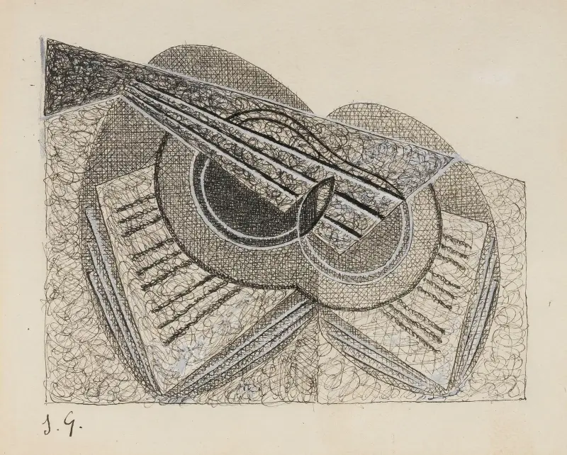 Stilleben med gitarr och notbok av Juan Gris