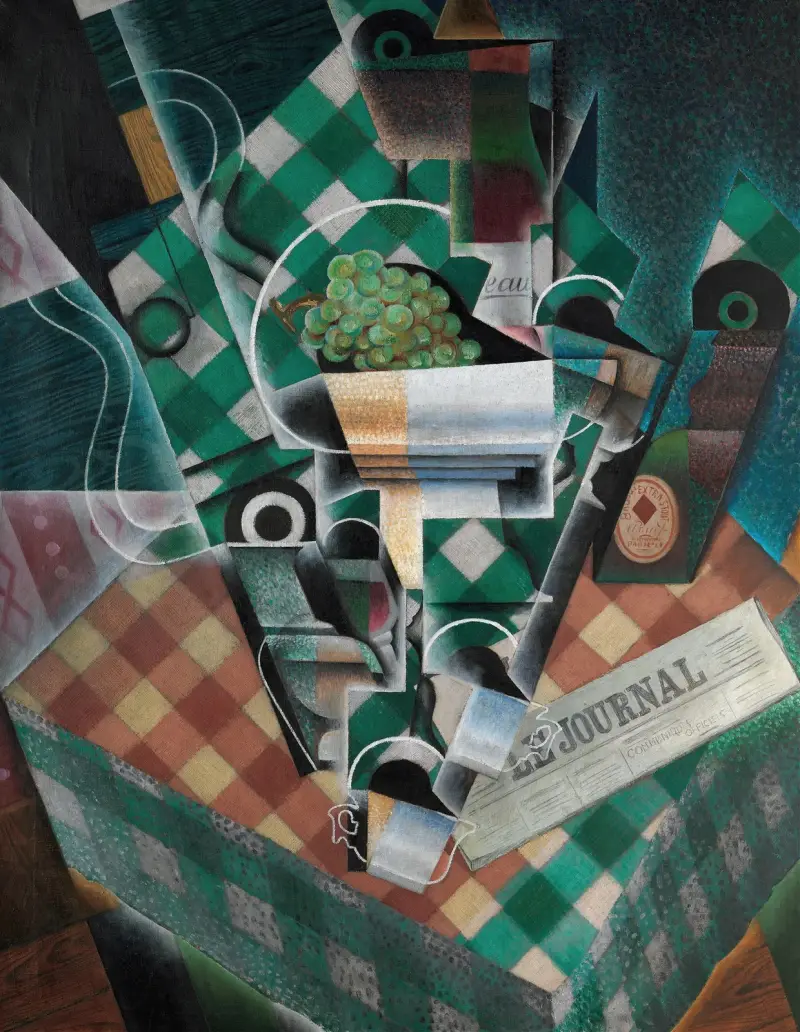Stilleben med rutig bordsduk av Juan Gris