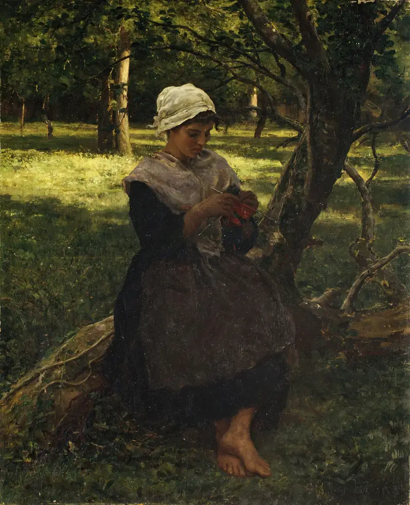 En bondflicka som stickar av Jules Breton
