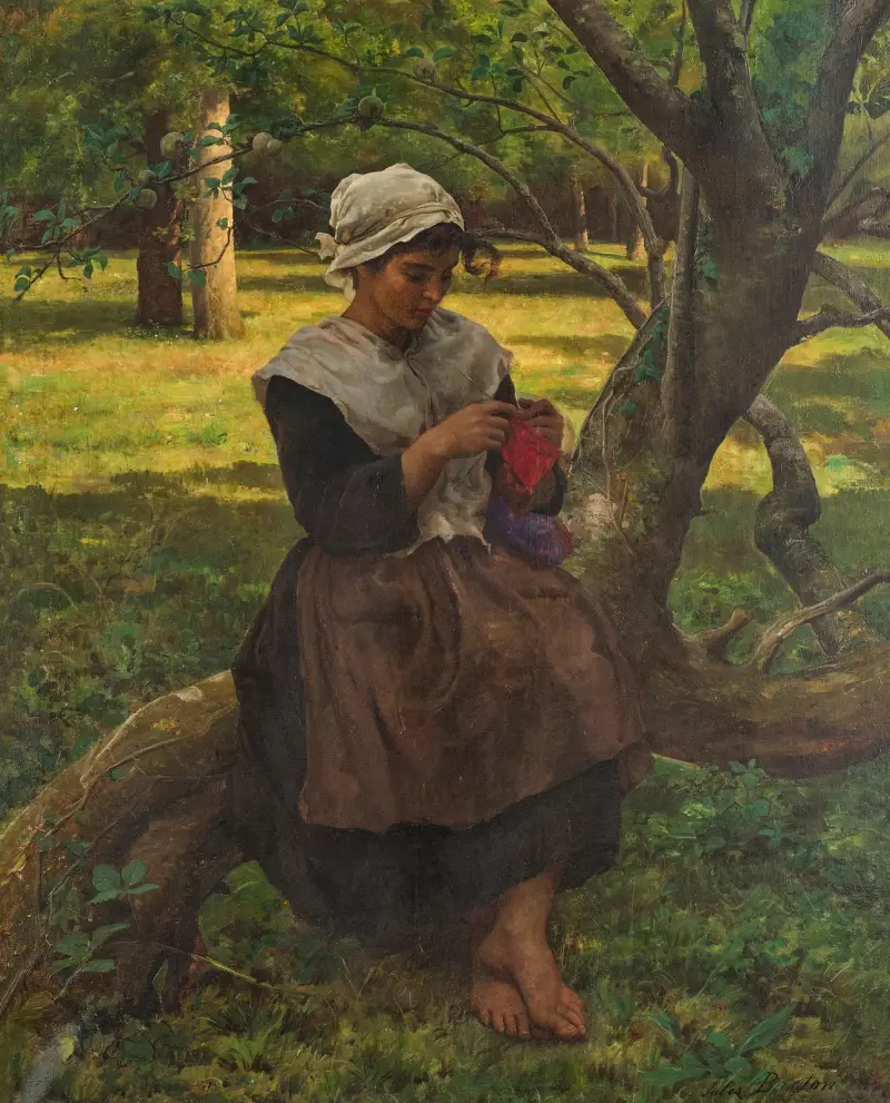 A Peasant Girl Knitting av Jules Breton