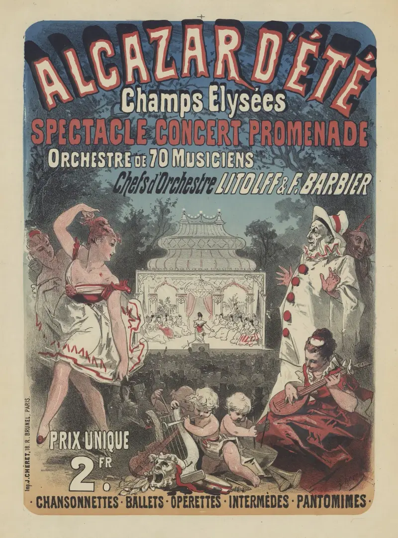 Alcazar d’Eté. Champs Elysées. Spectacle, concert, promenade av Jules Chéret