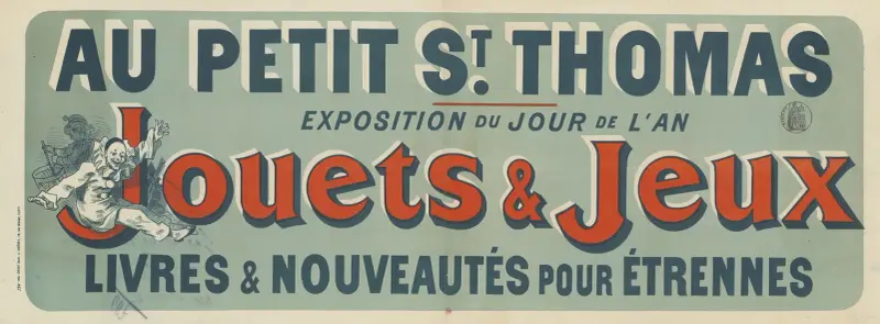 På Petit Saint-Thomas, nyårsutställning, leksaker & spel, böcker och nyheter för julklappar av Jules Chéret