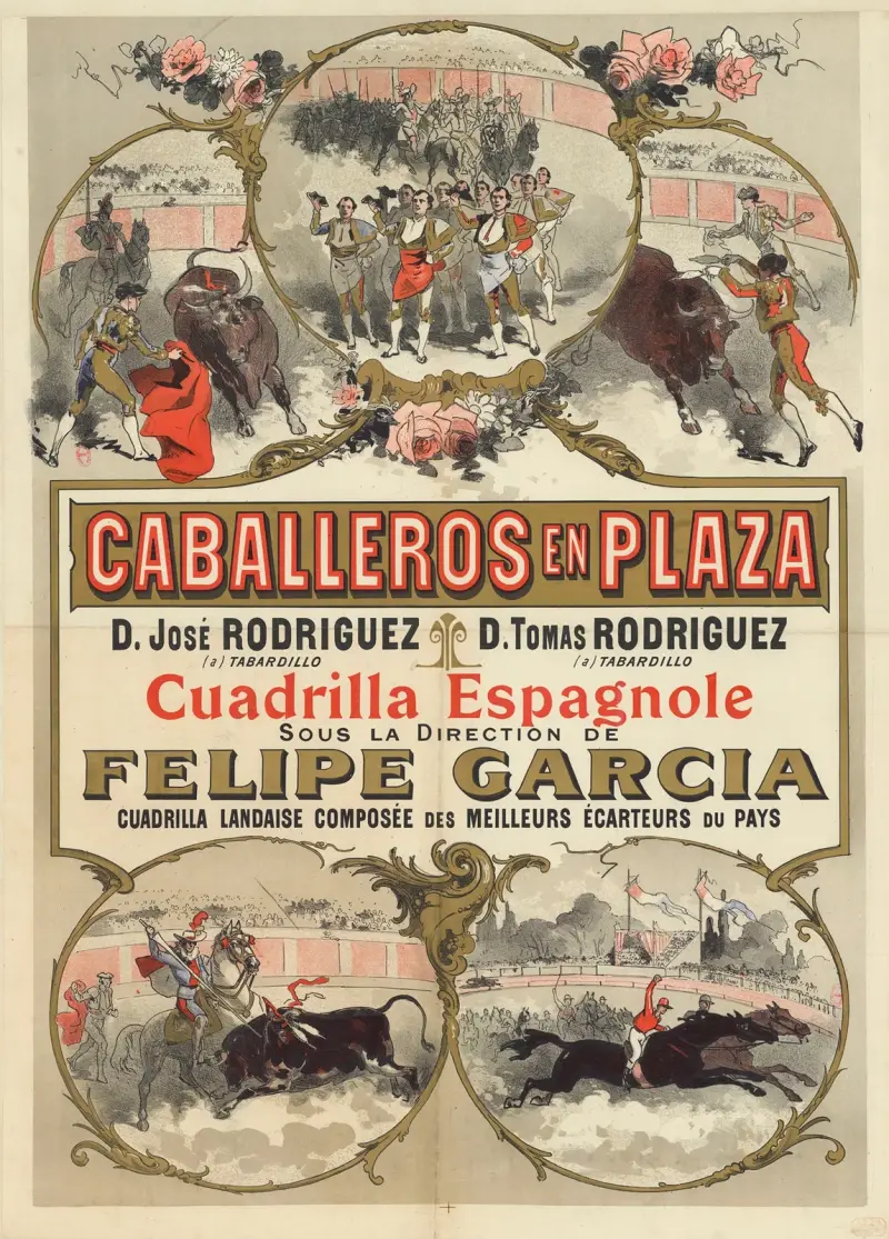 Caballeros en plaza. D. José Rodriguez… D. Tomas Rodriguez… Cuadrilla espagnole, sous la direction de Felipe Garcia av Jules Chéret