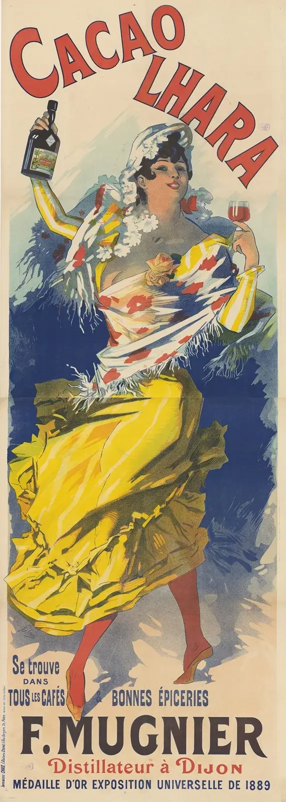 Cacao Lhara. F. Mugnier. Destillateur in Dijon. Goldmedaille auf der Weltausstellung 1889 von Jules Chéret