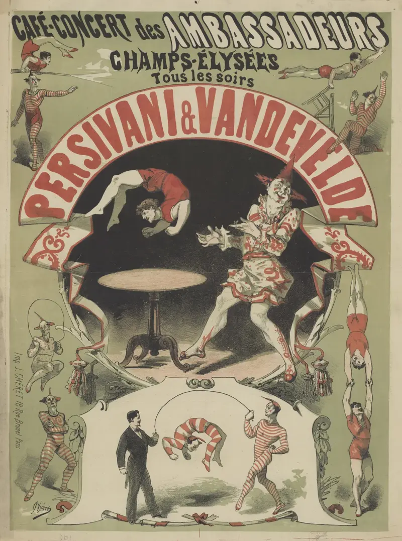 Café concert des Ambassadeurs. Persivani et Vandevelde av Jules Chéret