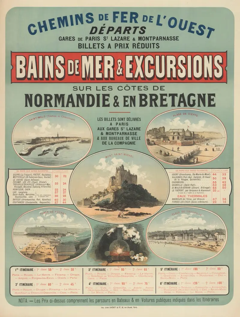 Chemins de Fer de l’Ouest. Bains de mer & excursions sur les côtes de Normandie & en Bretagne von Jules Chéret