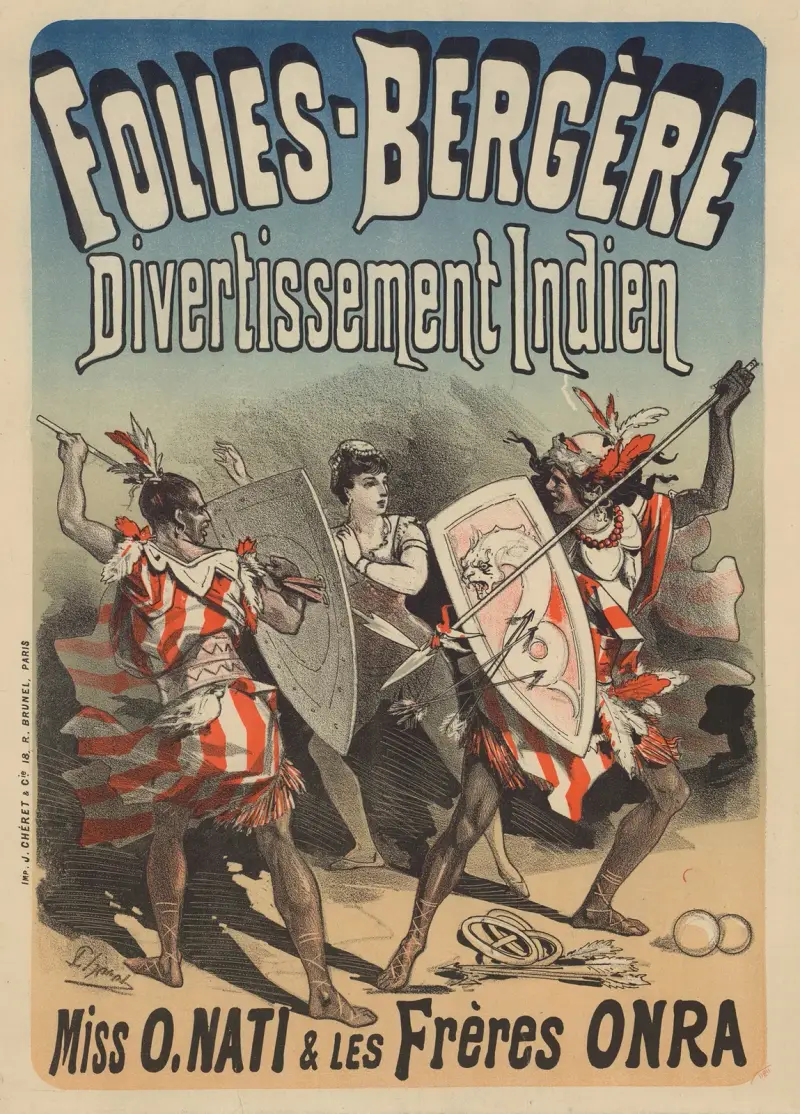 Folies Bergère… Divertissement indien. Miss O. Nati et les frères Onra von Jules Chéret