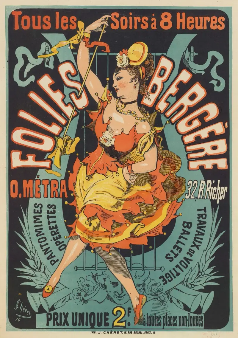 Folies-Bergère. O. Metra, 32 rue Richer – pantomimes opérettes travaux de voltige av Jules Chéret