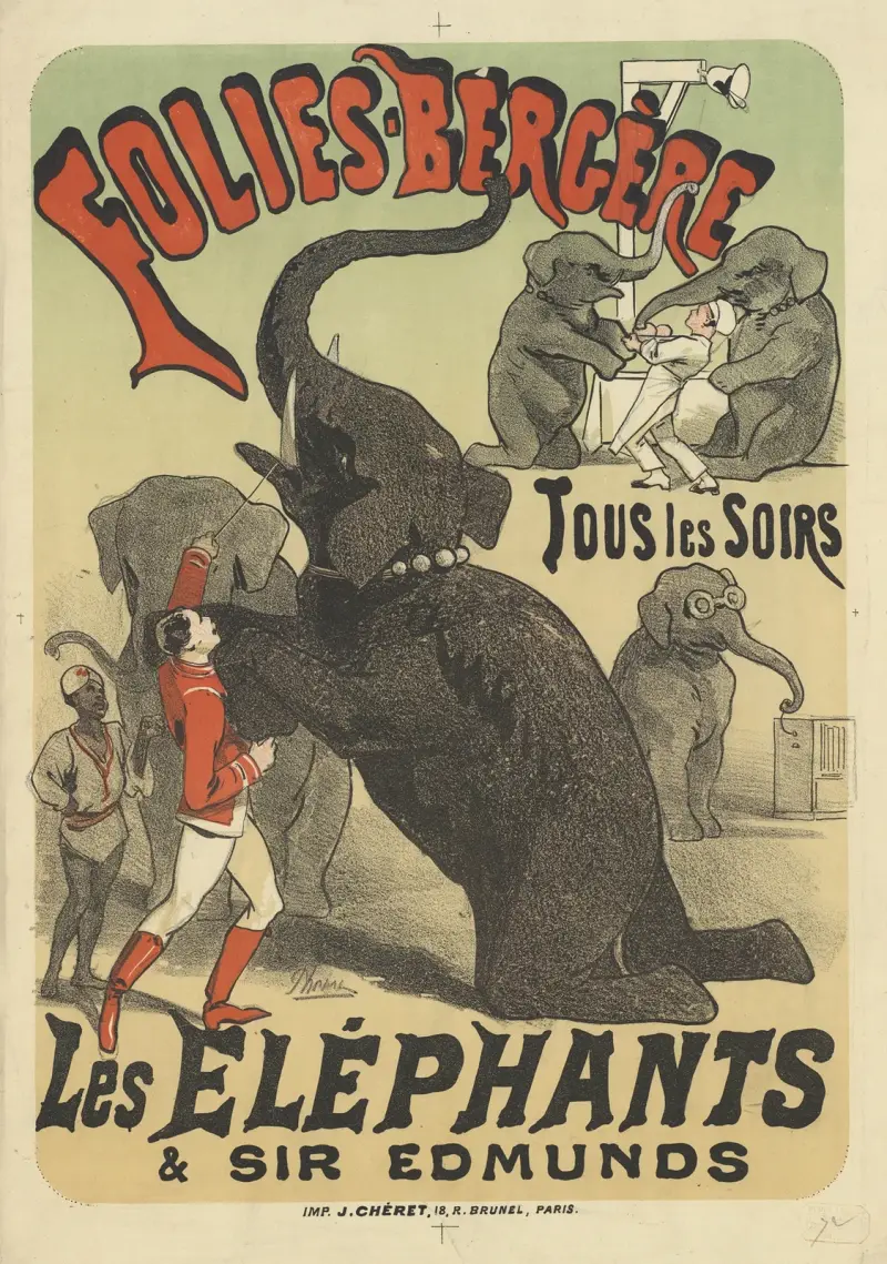 Folies-Bergère. Tous les soirs les éléphants & Sir Edmunds av Jules Chéret