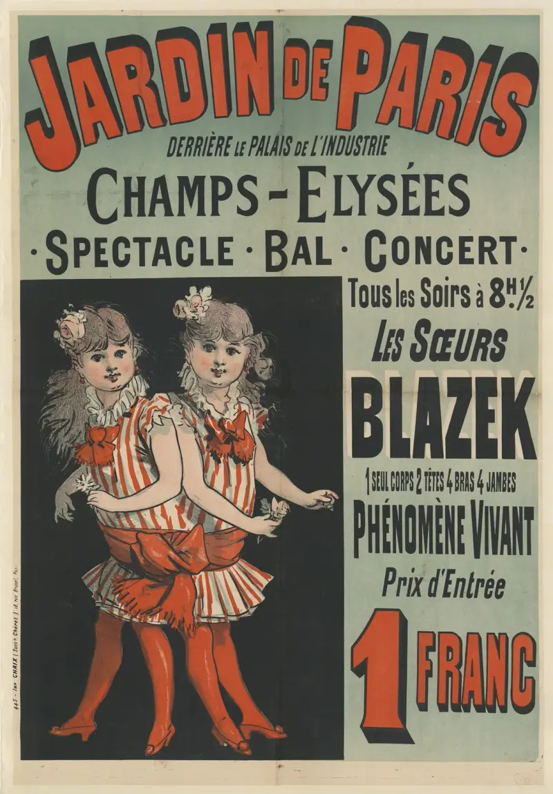 Jardin de Paris. Les Soeurs Blazek un seul corps 2 têtes av Jules Chéret