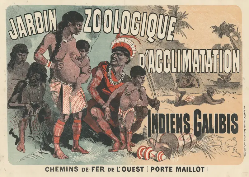 Jardin zoologique d’acclimatation Indiens Galibis. Chemins de fer de l’Ouest (Porte Maillot), Jules Chéret