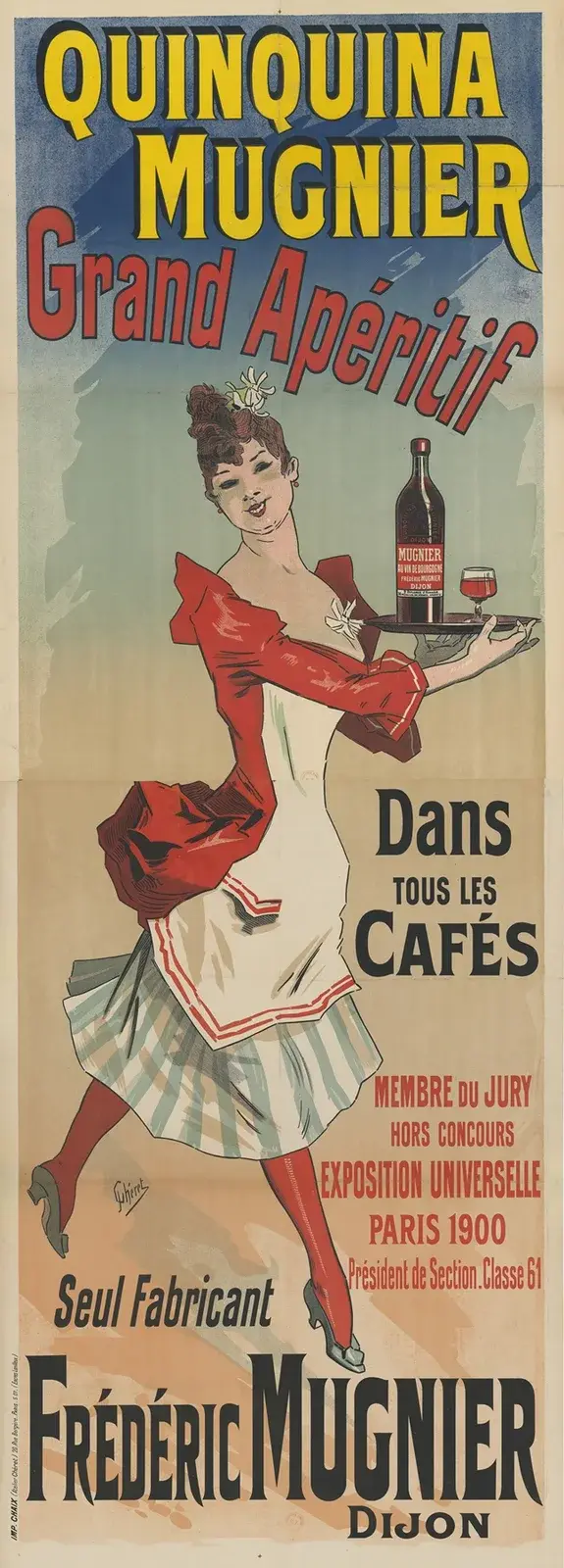 Quinquina Mugnier. Grand apéritif. Dans tous les cafés av Jules Chéret