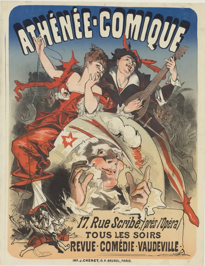 Théâtre de l’Athénée-Comique, 17 rue Scribe… Revue, comédie, vaudeville av Jules Chéret