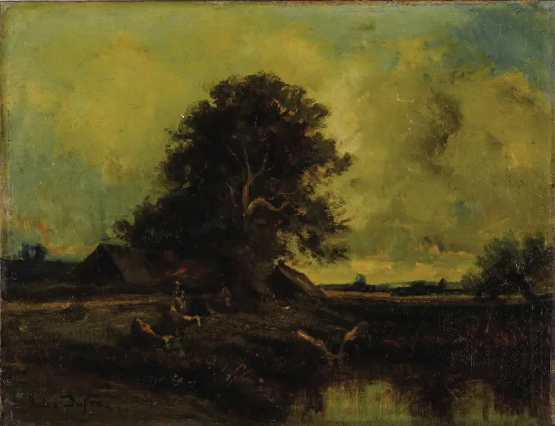 Flodlandskap med stuga av Jules Dupré