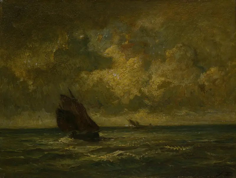 Två båtar i storm av Jules Dupré