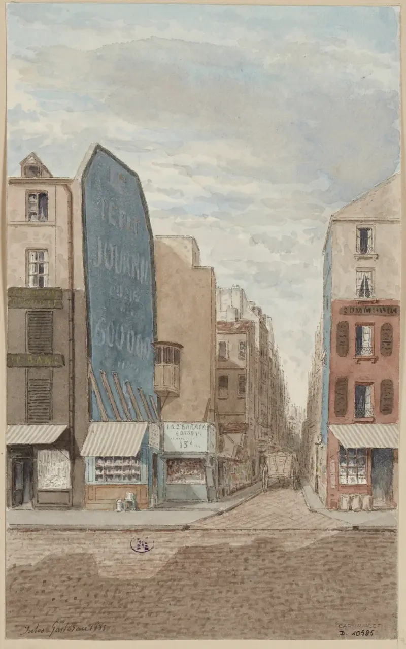 Ingången till rue des Filles-Dieu (nuvarande rue d’Alexandrie sedan 1897), sett från rue Saint-Denis, 2:a arrondissementet av Jules Gaildrau