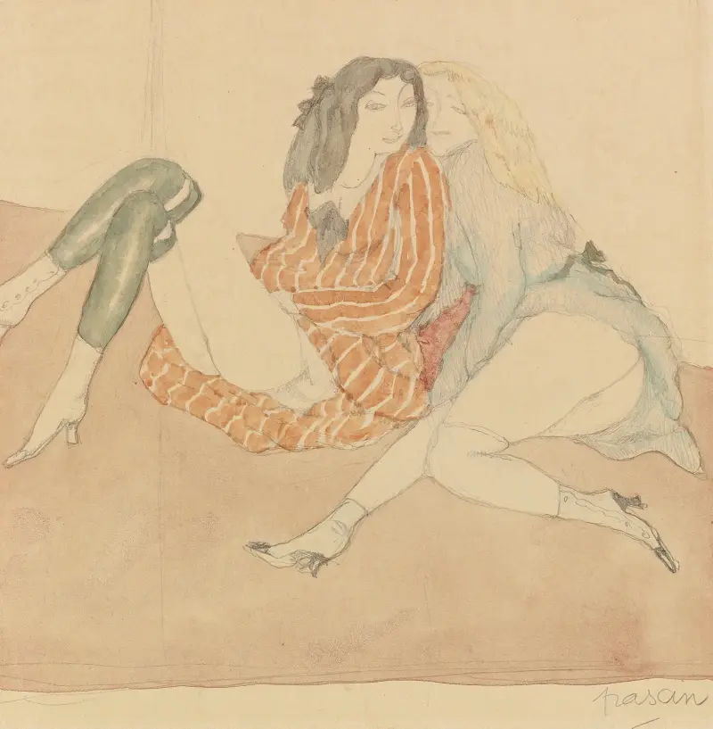 Deux Jeunes Filles Par Terre av Jules Pascin