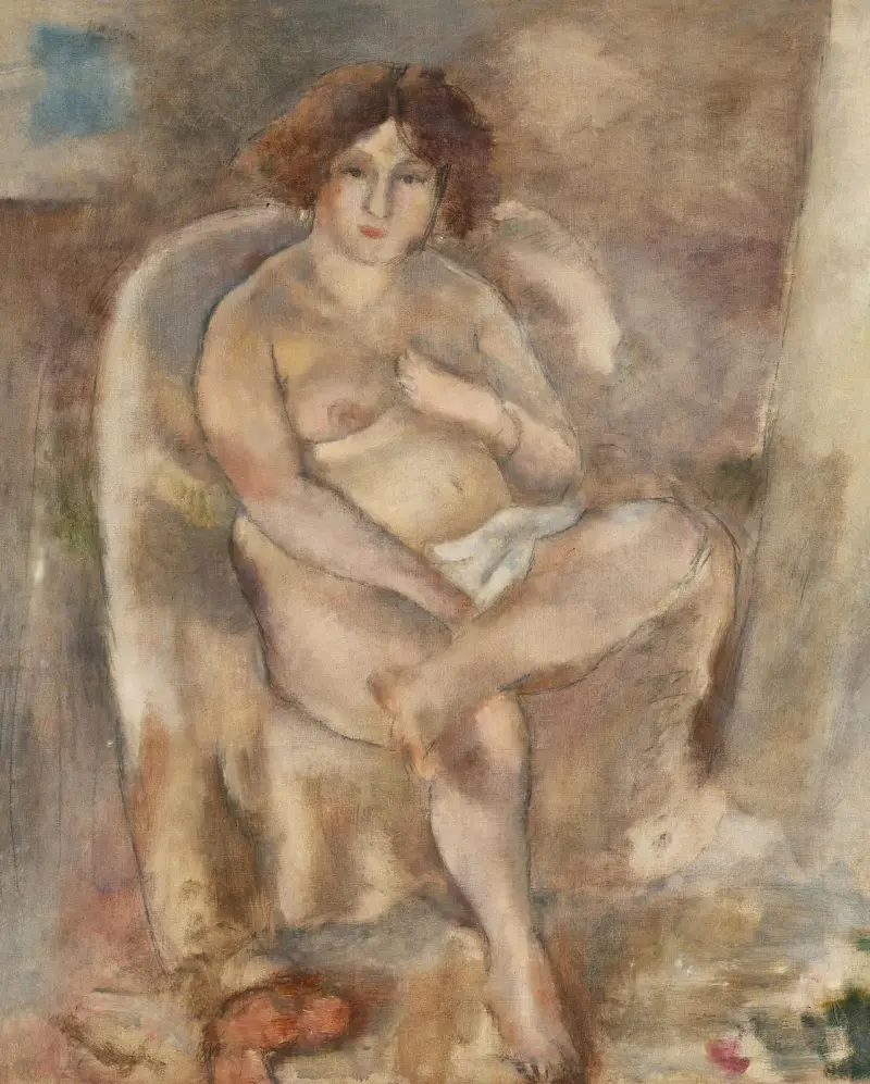 Kvinna sittande i fåtölj av Jules Pascin