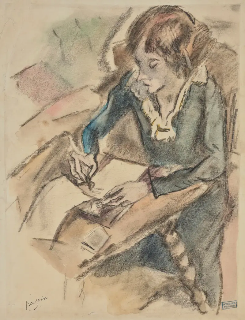 Kvinna som skriver av Jules Pascin