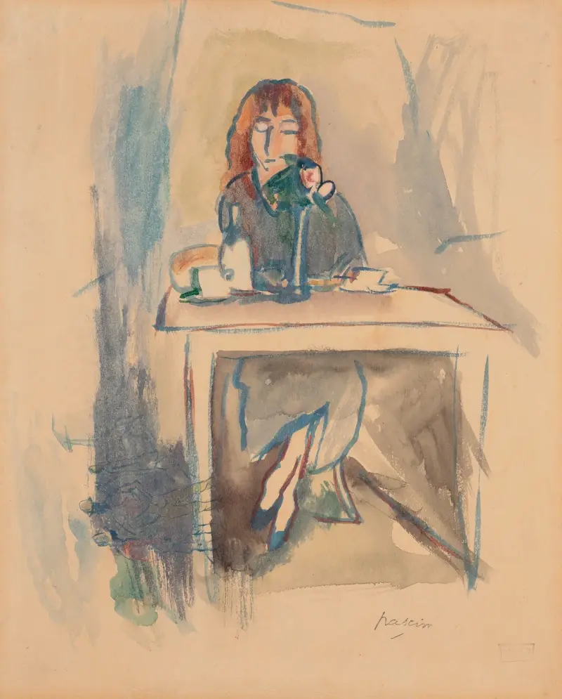 Hermine David i blå klänning av Jules Pascin