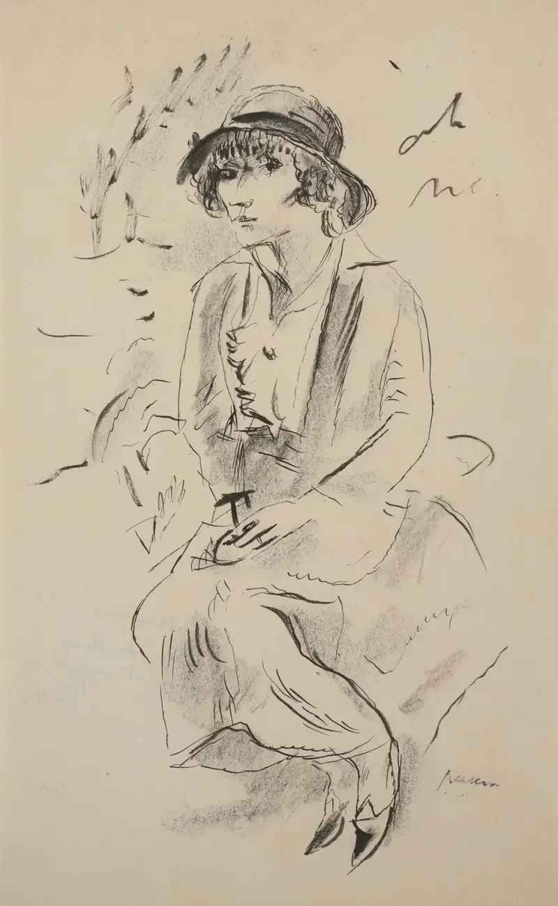 Hermine David med hatt av Jules Pascin