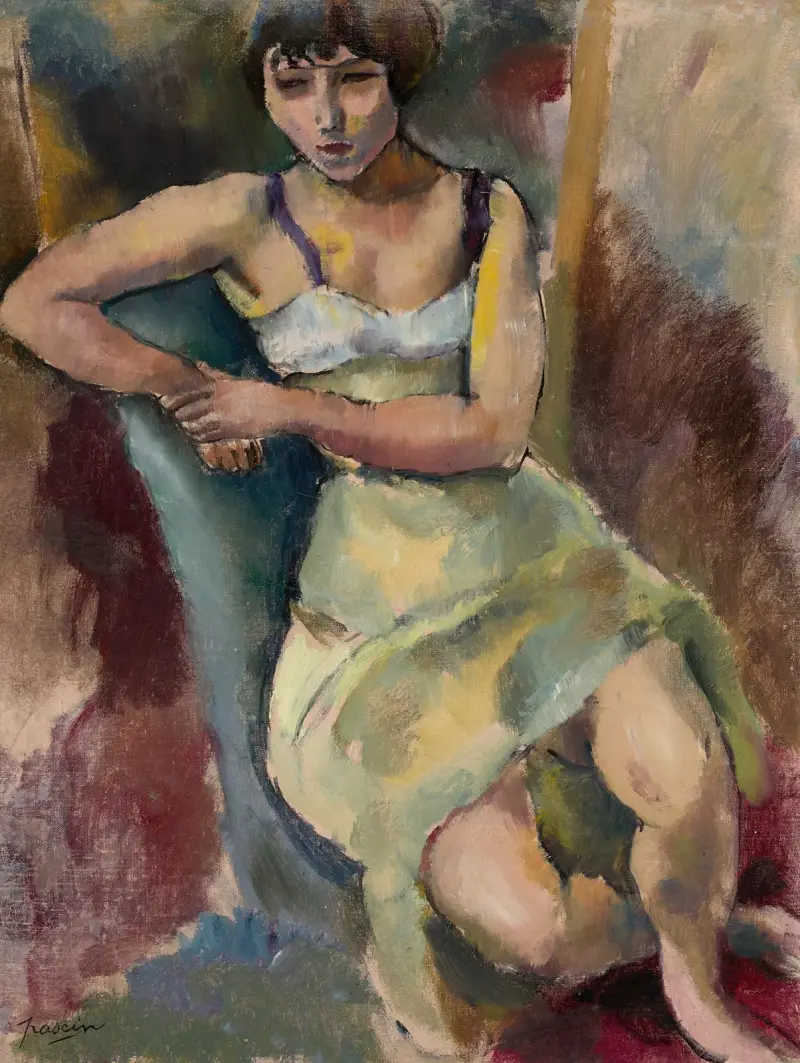 Sittande ung flicka av Jules Pascin