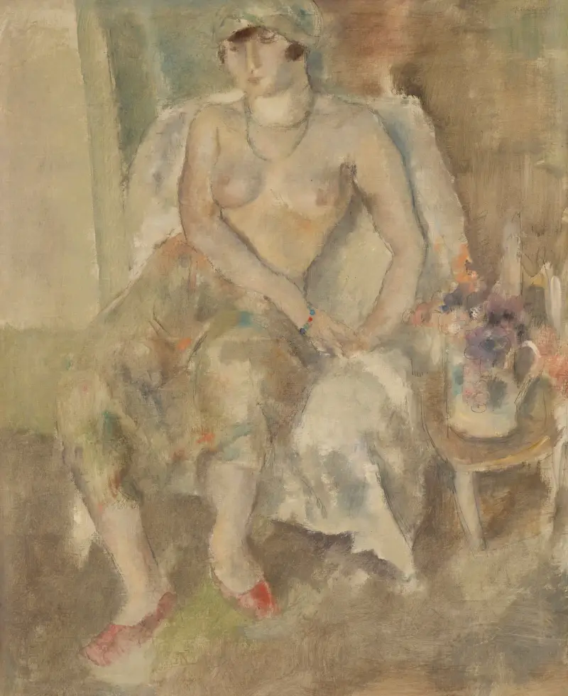 Ung flicka med halsband av Jules Pascin