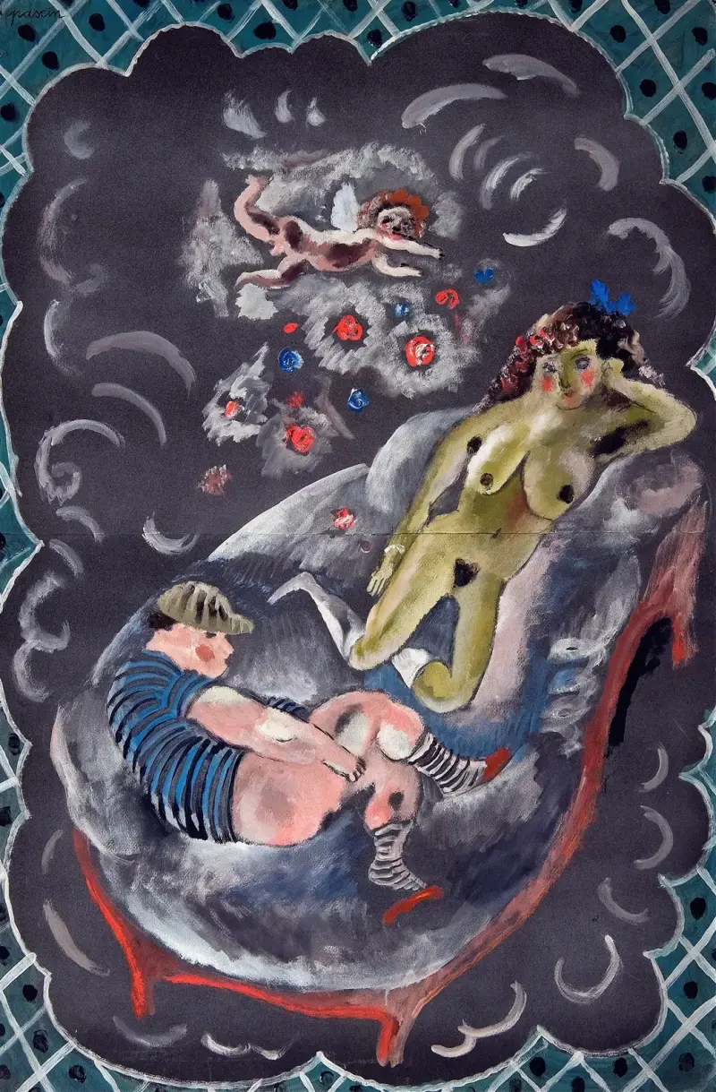 Två figurer och Cupid av Jules Pascin