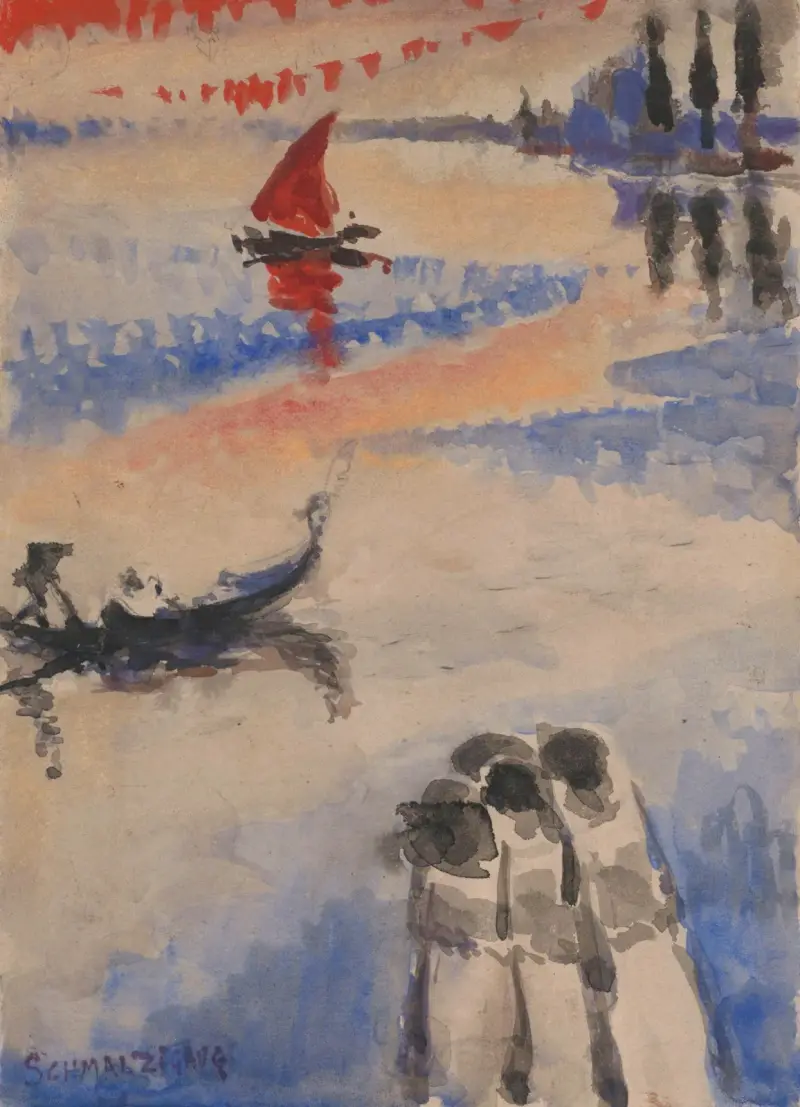 Red Sailing Ship and Gondola av Jules Schmalzigaug