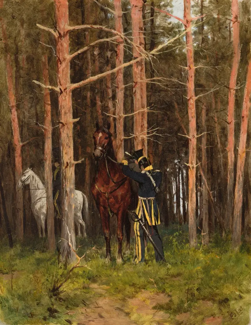 W lesie (posterunek ułanów), Julian Falat