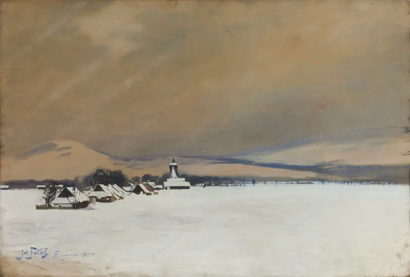 Winter landscape from Żywiec av Julian Falat