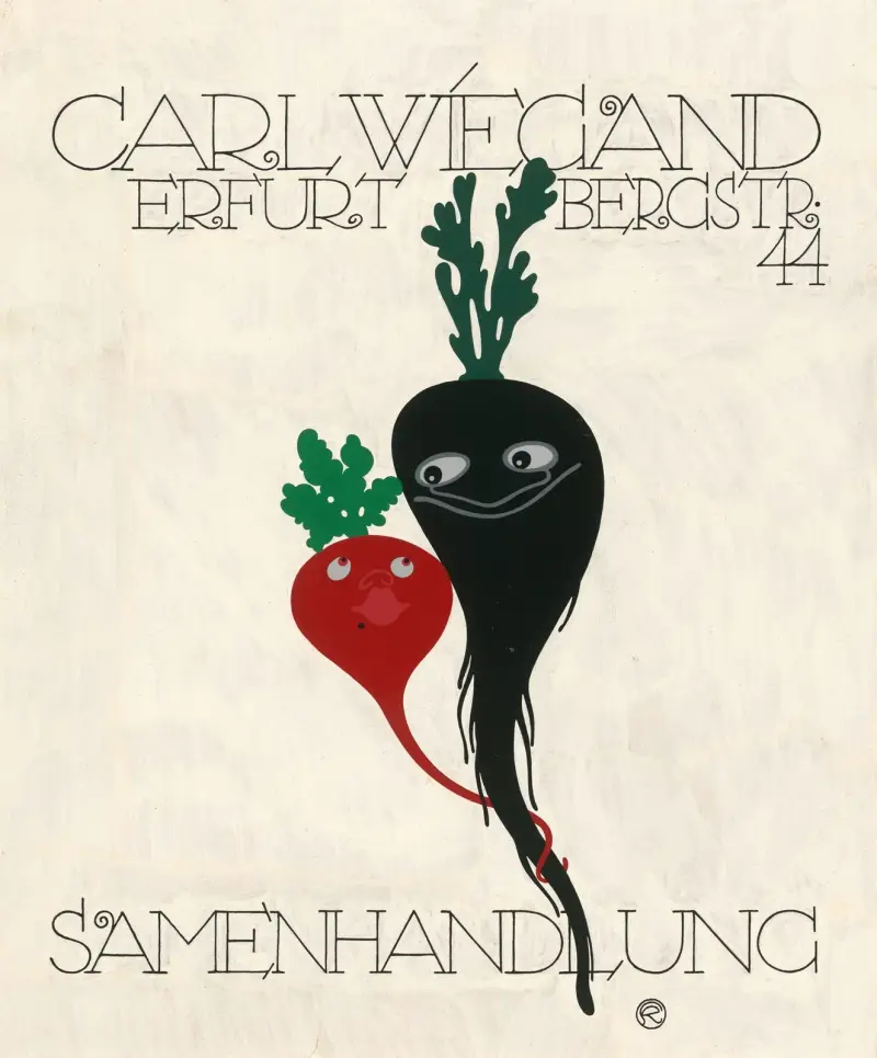 Carl Wiegand Samenhandlung Entwurf av Julius Klinger