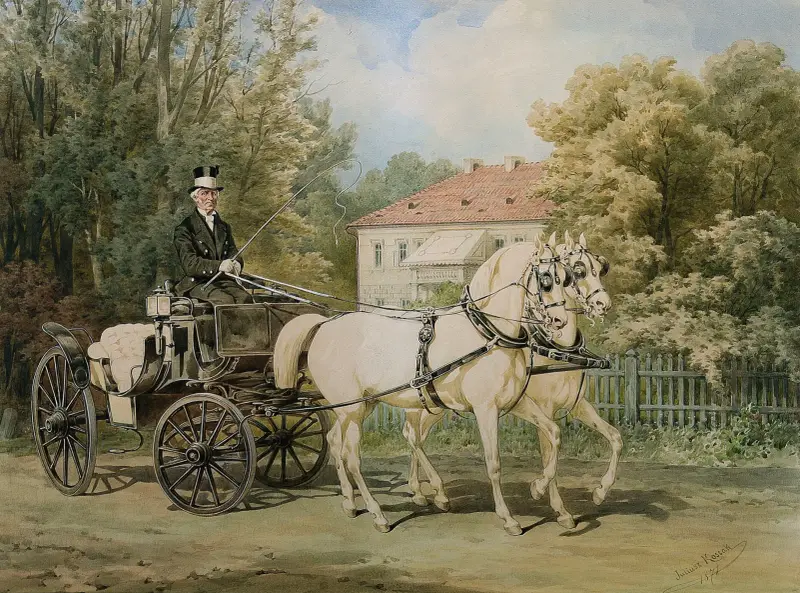 „Großmutters Kutsche“ – Kutsche von Zofia geb. Branicki, Ehefrau von Artur Potocki von Juliusz Kossak