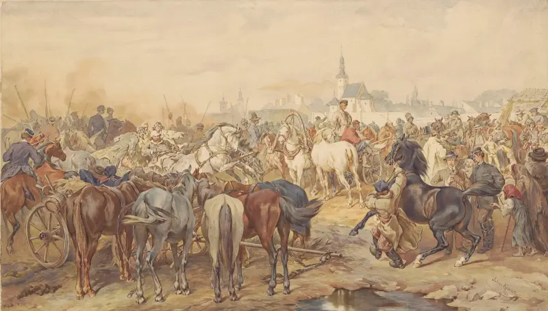Hästmarknad nära Warszawa av Juliusz Kossak