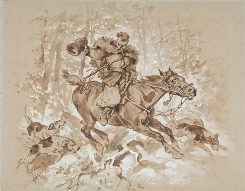 Hunter with hounds av Juliusz Kossak