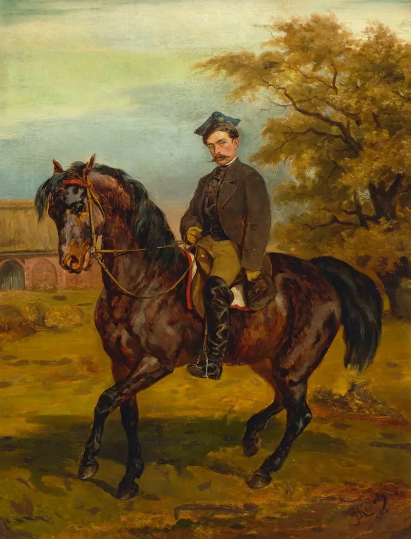 Porträt eines Reiters in Schirmmütze von Juliusz Kossak