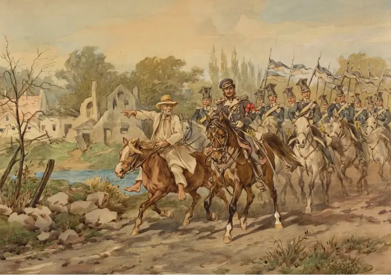 Poznan-uhlans 1831 med guide av Juliusz Kossak