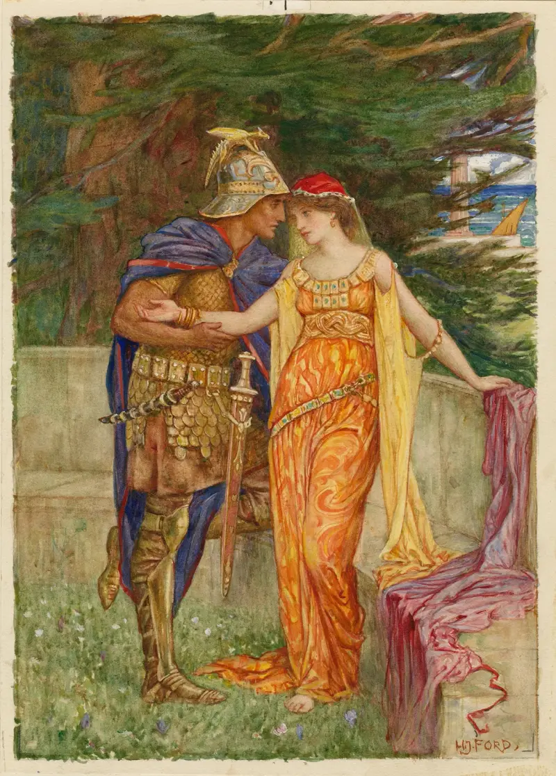 Cymbeline, Posthumus och Imogen av Henry Justice Ford
