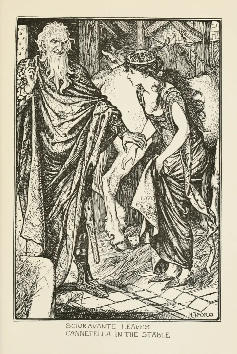 Scioravante leaves Cannetella in the Stable av Henry Justice Ford