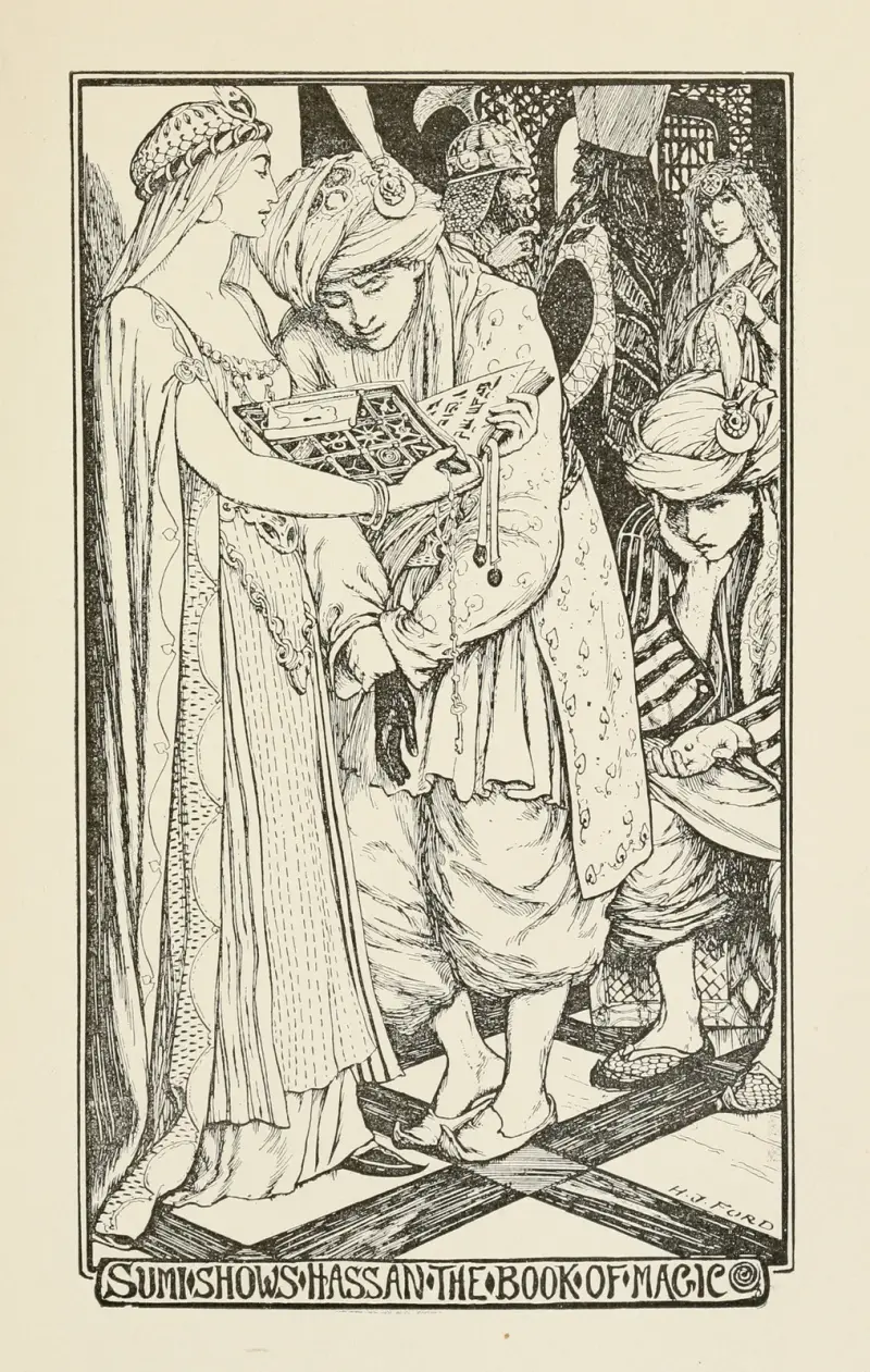 Sumi visar Hassan trollboken av Henry Justice Ford
