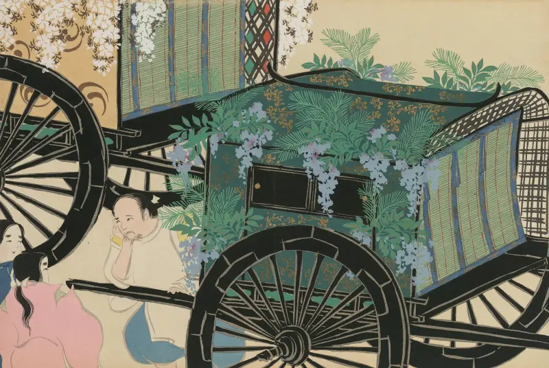 Blomsterprydda kärror (Hanasashiguruma) av Kamisaka Sekka