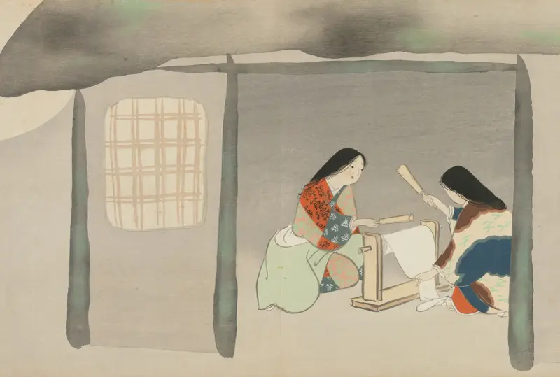 Fulling Silk (Uchiginu) av Kamisaka Sekka