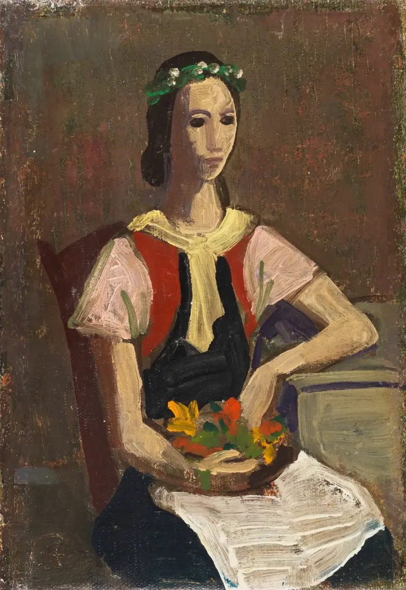Girl with Flowers av Karl Hofer