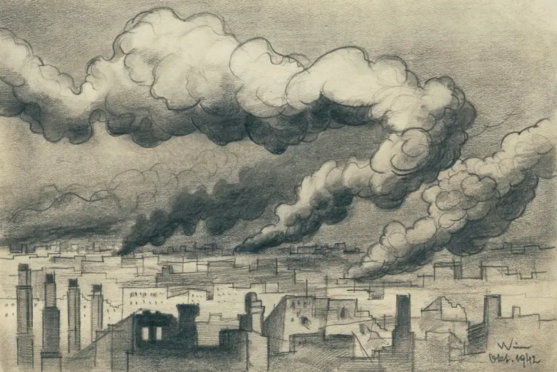 Brinnande stad (Stalingrad) av Karl Wiener