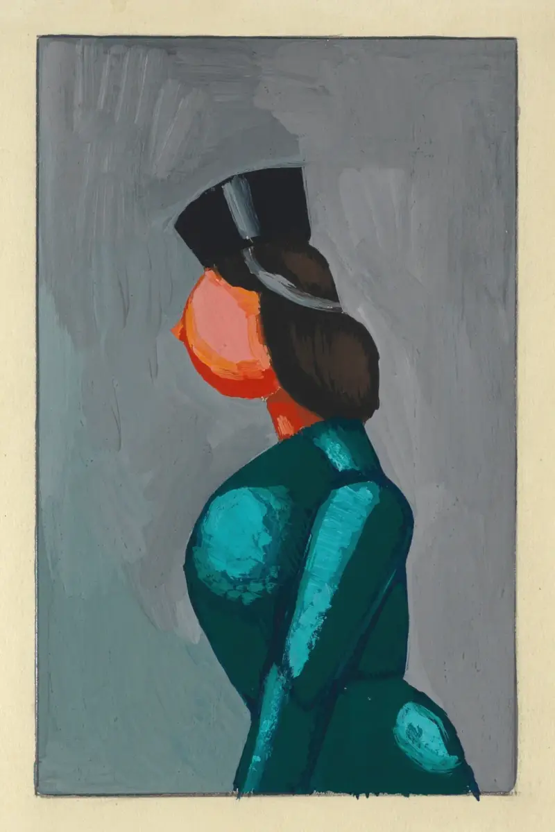 Ohne Titel (Frau in grünem Kleid mit schwarzer Kappe) av Karl Wiener