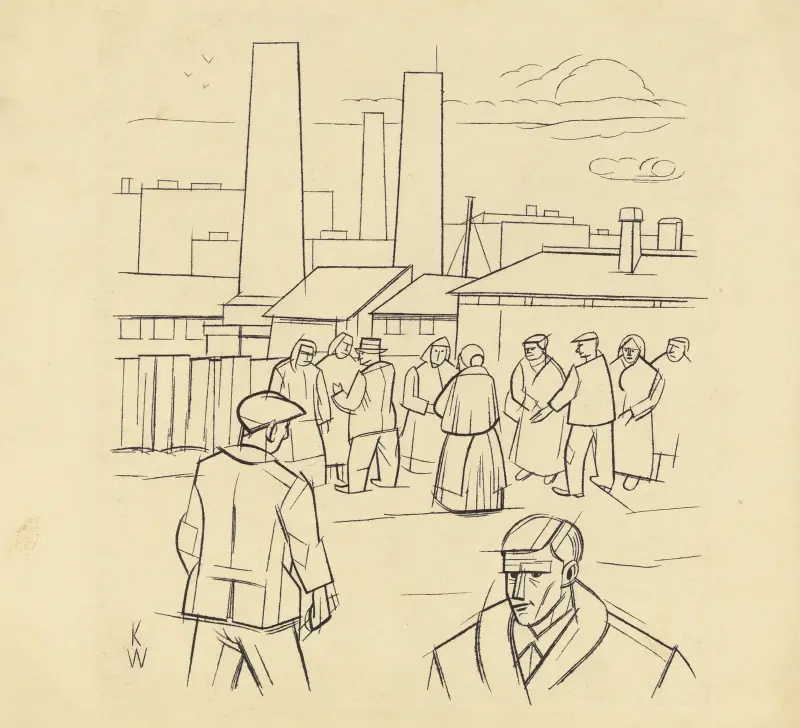 Ohne Titel (Menschen vor einer Fabrik) av Karl Wiener