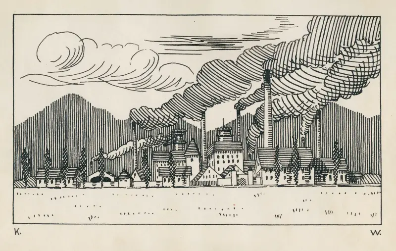Ohne Titel (Fabrik mit rauchenden Schloten) av Karl Wiener